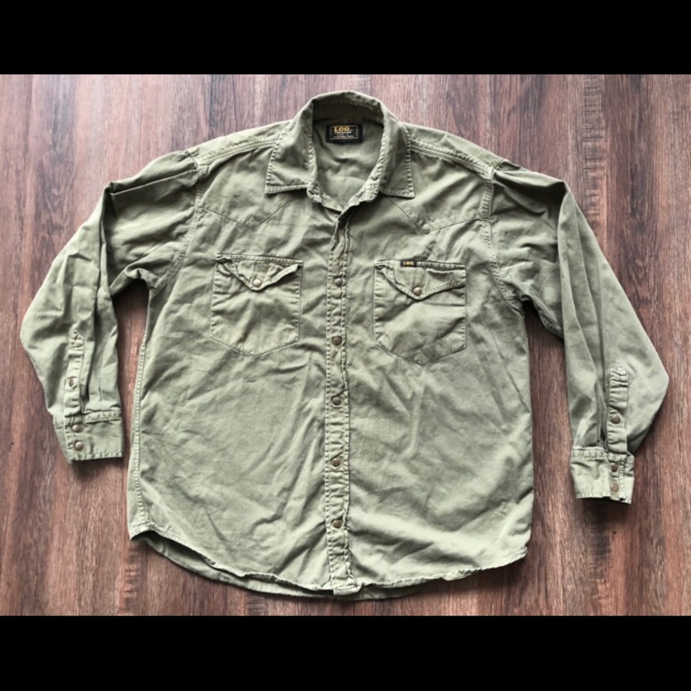 Veg 1960s Lee Sanforized Army Work Shirt S green